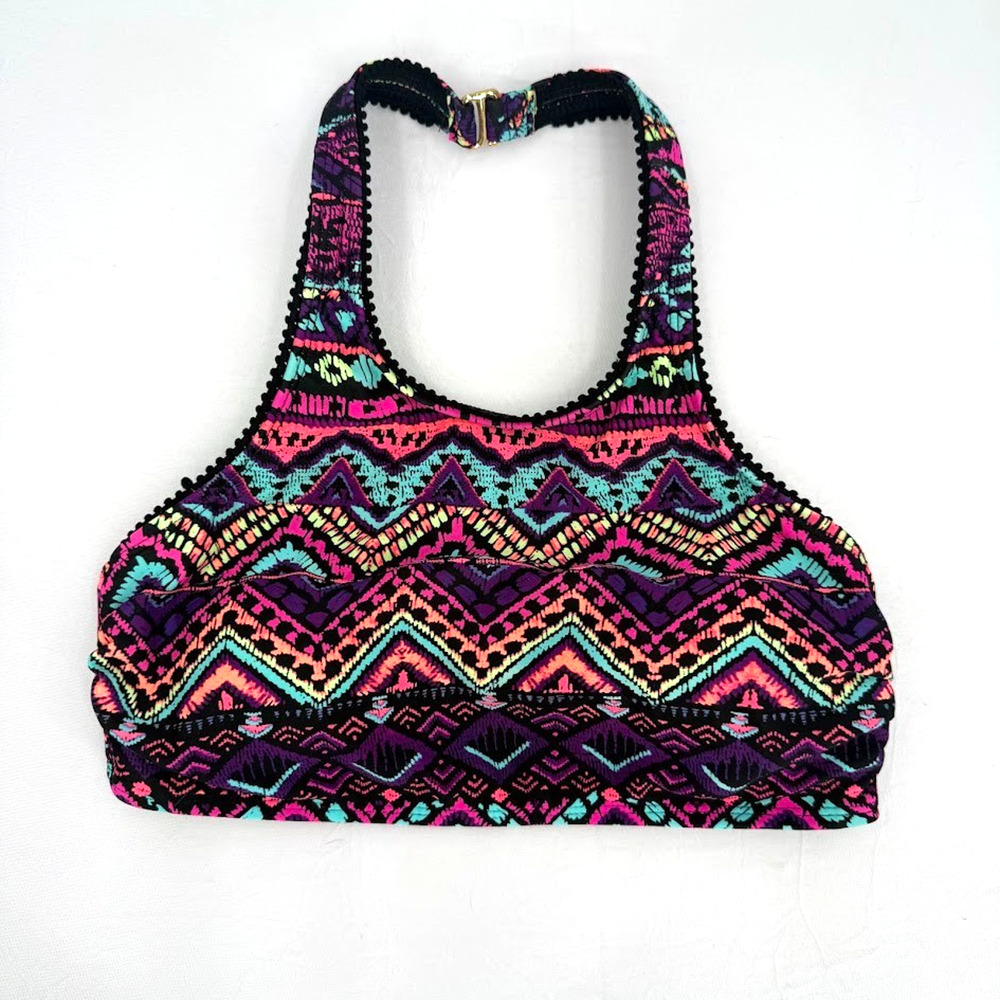 SO Juniors Reversible Bandeau Bikini Top Medium Neon Tribal Green Swim